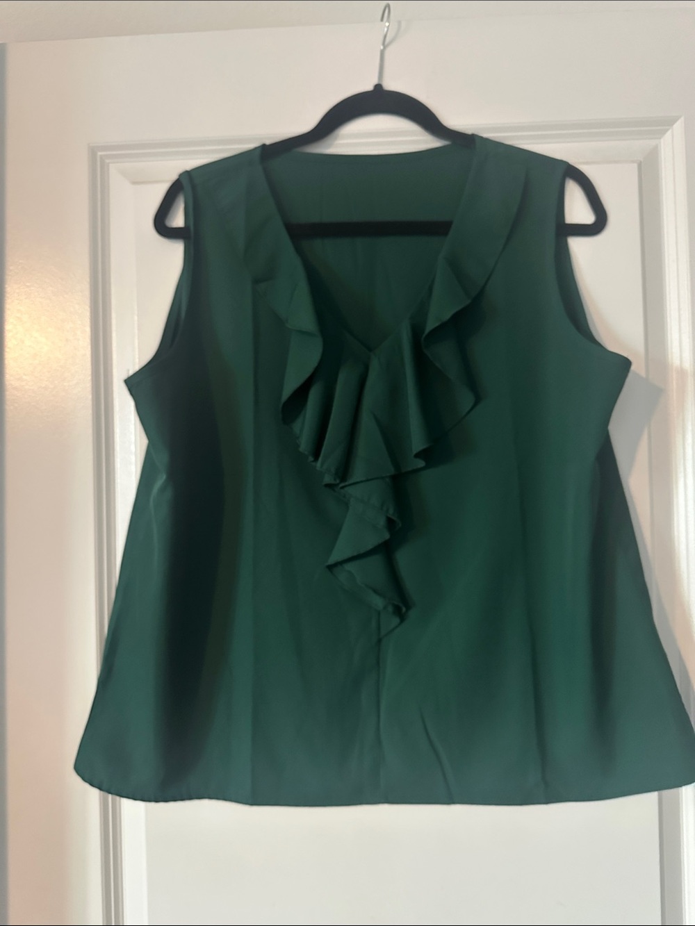 Sleeveless Ruffle V-Neck Top in Forest Green
